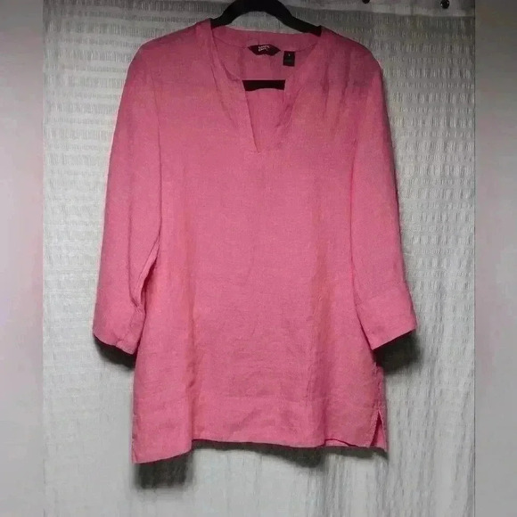 Lands End 💯 Linen 3/4 length  sleeve v neck pull over top. Ladies Size S - Picture 1 of 8